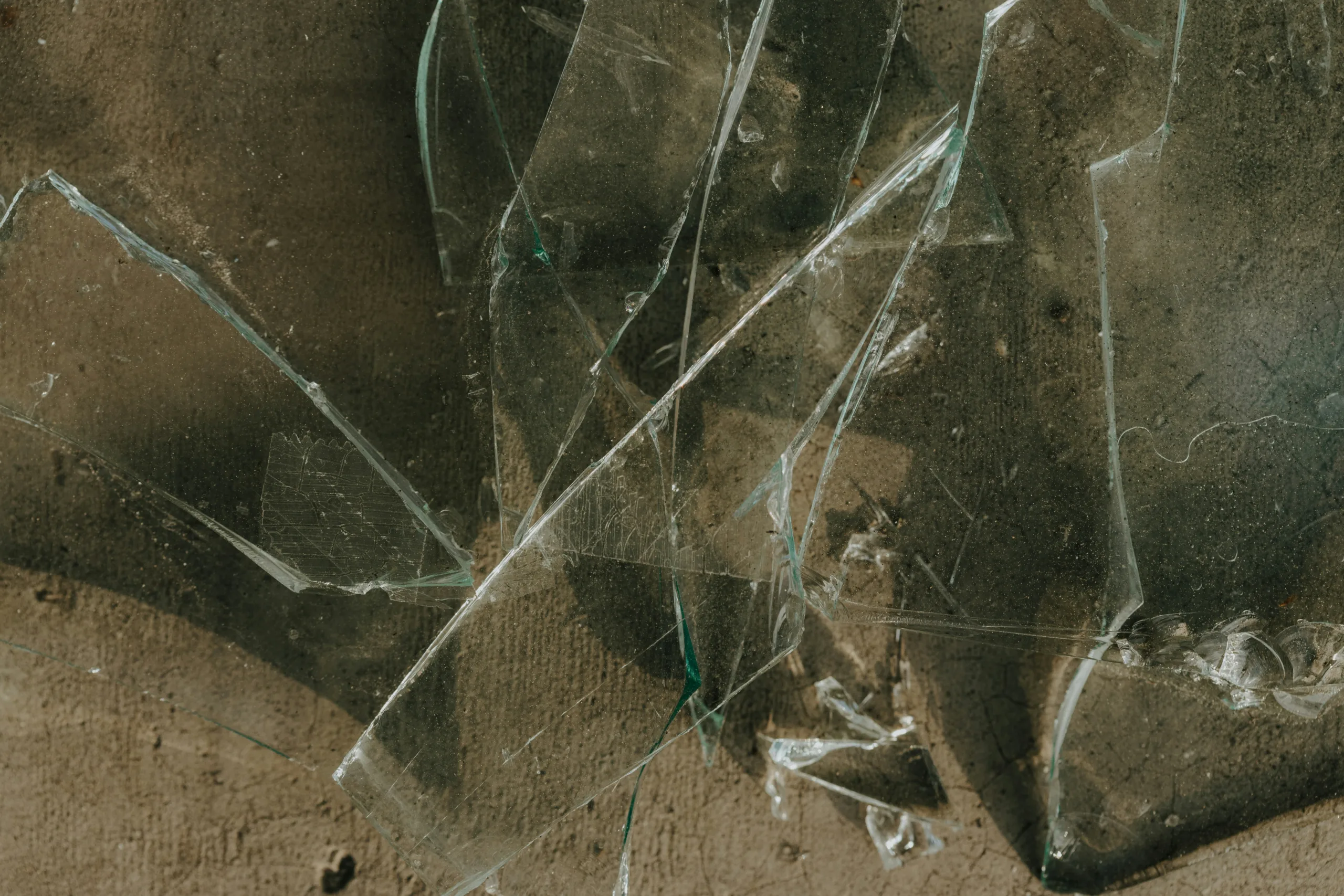 Close-up shot of shattered glass.